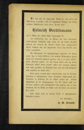 Heinrich Bertelsmann : [Nekrolog]