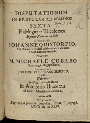 Disputationum In Epistolam Ad Romanos Sexta Philologico-Theologica