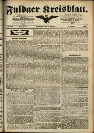 Erste Ausgabe vom Samstag, den 05. Februar 1910.