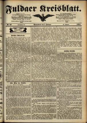 Erste Ausgabe vom Samstag, den 05. Februar 1910.
