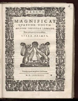Theodoro Leonardo: Magnificat quatuor vocum... Liber primus. Bassus
