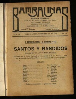 Santos y bandidos : drama en un acto y tres cuadros