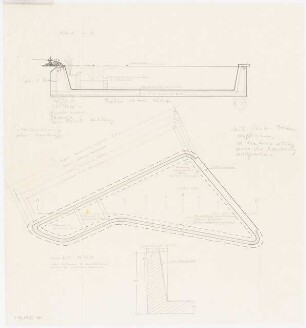 Garten Spenrath, Köln: Wasserbecken: Schnitt 1:20, Schemaschnitt 1:10, Grundriss 1:20