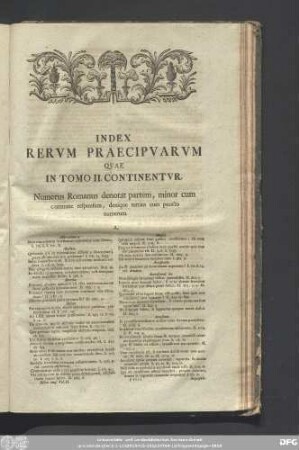 Index Rerum Praecipuarum Quae In Tomo II. Continentur.
