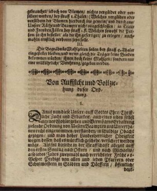 Von Auffsicht und Vollziehung dieser Ordnung