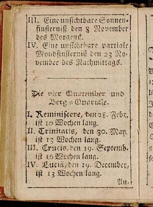 Die vier Quatember und Berg-Quartale.