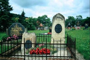 Grabstätte auf dem Friedhof, mit Metallgitter eingezäunt