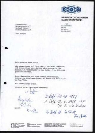 Firmenbriefkopf Georg, Heinrich, Maschinenfabrik, GMBH