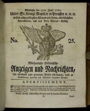 No. 25. Montags, den 23ten Junii 1760.