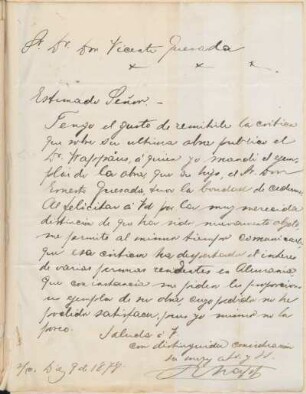 [Carta a Vicente Quesada en español, 9 de diciembre de 1878]
