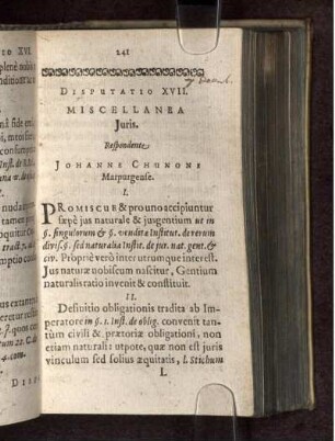 Disputatio XVII. Miscellanea Juris