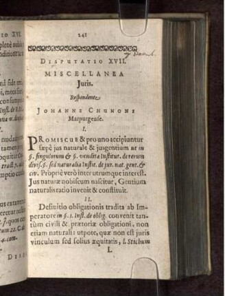 Disputatio XVII. Miscellanea Juris