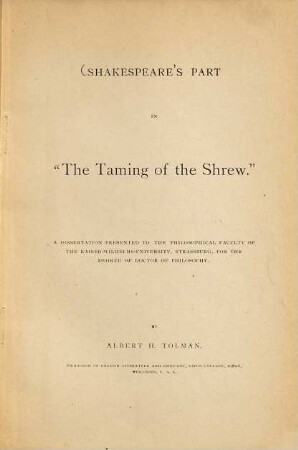 Shakespeare's part in "The taming of the shrew"