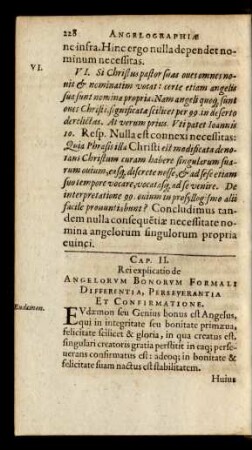 Cap. II. Rei explicatio de Angelorum Bonorum Formali Differentia, Perseverantia Et Confirmatione