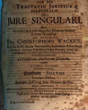 Tractatio iur. inaug. de iure singulari