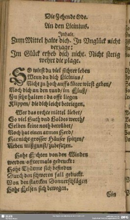 Die Zehende Ode. An den Licinius