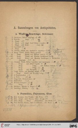 A. Sammlungen von Antiquitäten (Nr. 1 - 137)