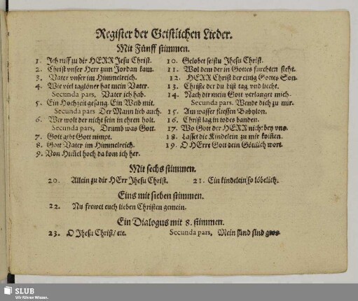 Register der Geistlichen Lieder.