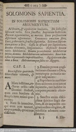 Salomonis Sapientia : In Solomonis Sapientiam Argumentum
