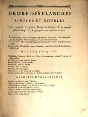 Encyclopédie Méthodique, Ou Par Ordre De Matieres : Par Une Société De Gens De Lettres, De Savants Et D'Artistes ; Précédée d'un Vocabulaire universel, servant de Table pour tout l'Ouvrage, ornée des Portraits de MM. Diderot et D'Alembert, premiers Éditeurs de l'Encyclopédie, [8,a],7. Recueil De Planches De L'Encyclopédie, Par Ordre De Matières ; T. 7 : [Arts et métiers mécaniques]