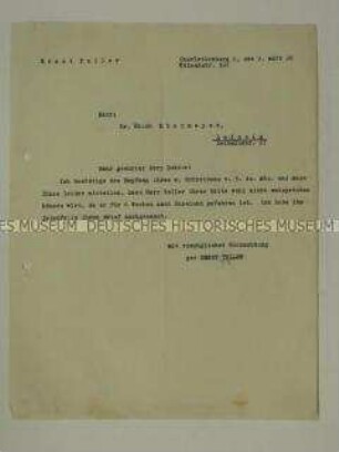 Handsignierter Brief von Ernst Toller an Rechtsanwalt Dr. Ebermayer