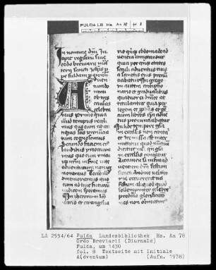 Ordo Breviarii — Initiale A(dventum), Folio 8recto