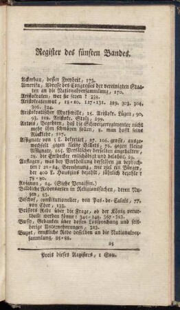 Register des fünften Bandes.
