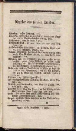 Register des fünften Bandes.
