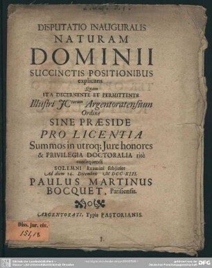 Disputatio Inauguralis Naturam Dominii Succinctis Positionibus explicans