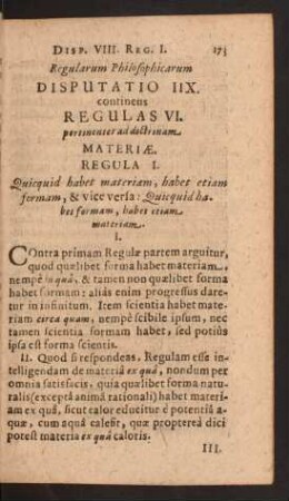 Regularum Philosophicarum Disputatio IIX.
