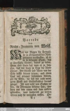 Vorrede des Reichs-Freyherrn von Wolff.