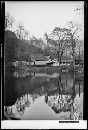 Blick auf Tharandt, am Schlossteich mit Kirche
