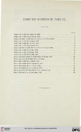 Table des matières du tome VII