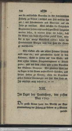 XIII. Im Lager bey Pondichery, den 30sten May 1783