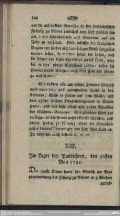 XIII. Im Lager bey Pondichery, den 30sten May 1783