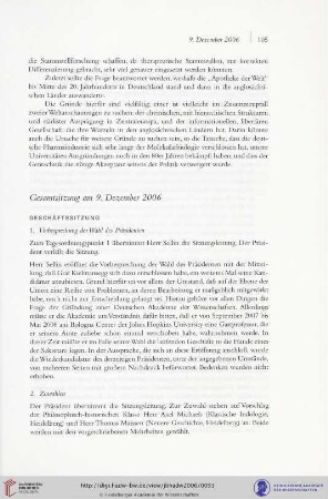 Gesamtsitzung am 9. Dezember 2006