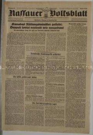 Regionale Tageszeitung "Nassauer Volksblatt" u.a. zum Krieg in Russland und Nordafrika