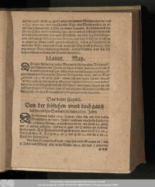 Das dritte Capitel. Von der frölichen unnd doch gantz beschwerlichen Sommerzeit dieses 1609. Jahrs.