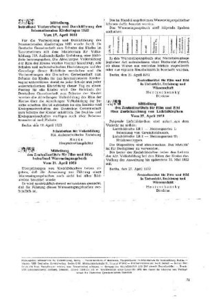 Mitteilung des Zentralinstituts für Film und Bild, betreffend Wareneingangsbuch : 40/53 vom 21. April 1953