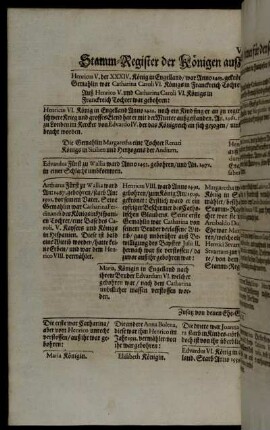 VII. Stamm Register der Königen auß Engelland