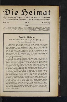 Mai 1921. Nr. 5. 31. Jahrgang.