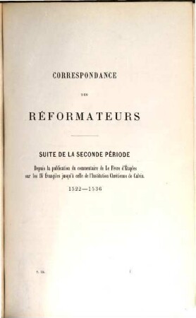 Correspondance des Réformateurs dans les pays de langue française, III. 1533 - 1536