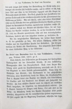 455-456 [Rezension] Veldhuizen, Adrianus van, De brief van Barnabas