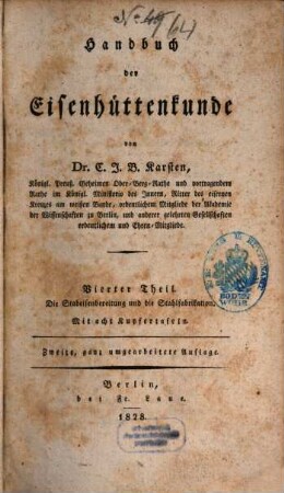 Handbuch der Eisenhüttenkunde, 4. Die Stabeisenbereitung und die Stahlfabrikation