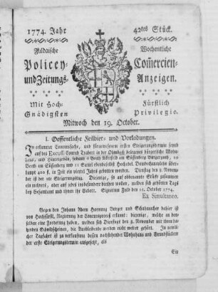 42tes Stück., Ausgabe vom 19. Oktober 1774