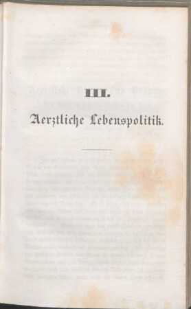 III. Aerztliche Lebenspolitik.