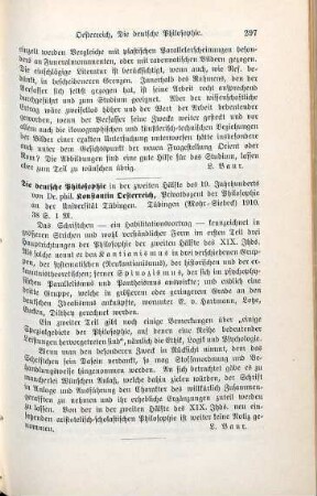 297 [Rezension] Oesterreich, Traugott Konstantin, Die deutsche Philosophie in der zweiten Hälfte des neunzehnten Jahrhunderts