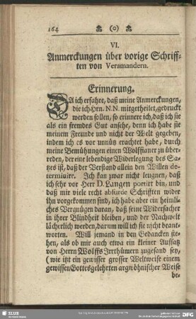 VI. Anmerckungen über vorige Schrifften