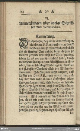 VI. Anmerckungen über vorige Schrifften