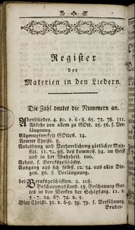 Register der Materien in den Liedern.